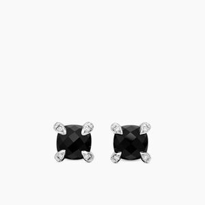 David Yurman Petite Chatelaine Stud Earrings Black Onyx And Diamonds 6mm